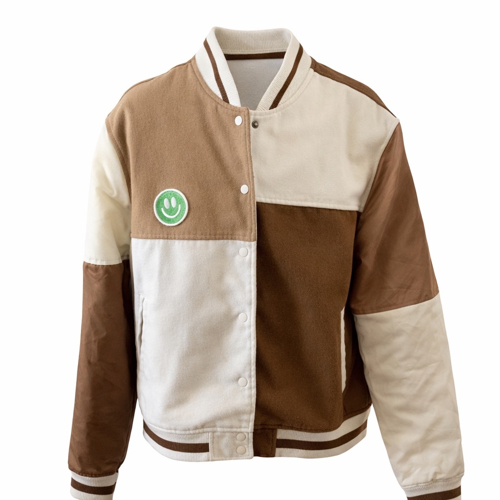 PacSun Smiley Patch Colorblock Varsity Jacket Small Y2K